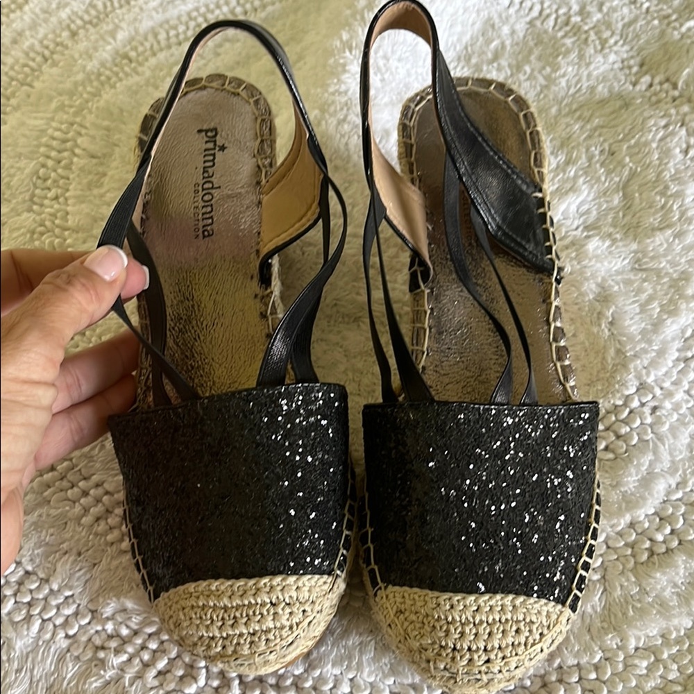 Prima Donna Black and Cream Espadrille Slingbacks